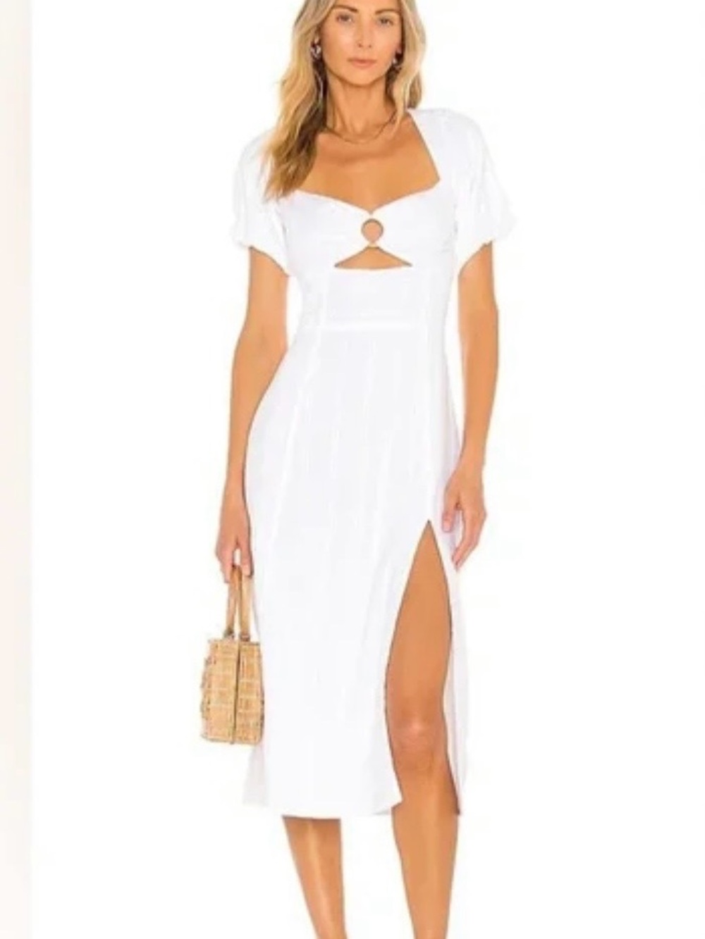 l*space White Midi Dress with Front Cutout and Side Slit